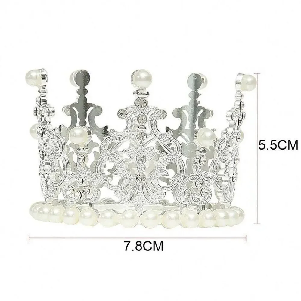 Silver Imitation Pearl Mini Crown Cake Topper Birthday Decor Decoration Wedding